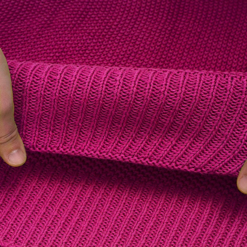 PiccoCasa 100% Cotton Knit Throw Blanket,Solid Lightweight Decorative Throws and Blankets,Soft Knitted Throw Blanket for Sofa Couch, Fuchsia 50" x 60" - Image 4